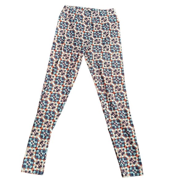 LuLaRoe Pants - Lularoe Blue Orange Geometric Print High Waisted Soft Leggings Size One Size